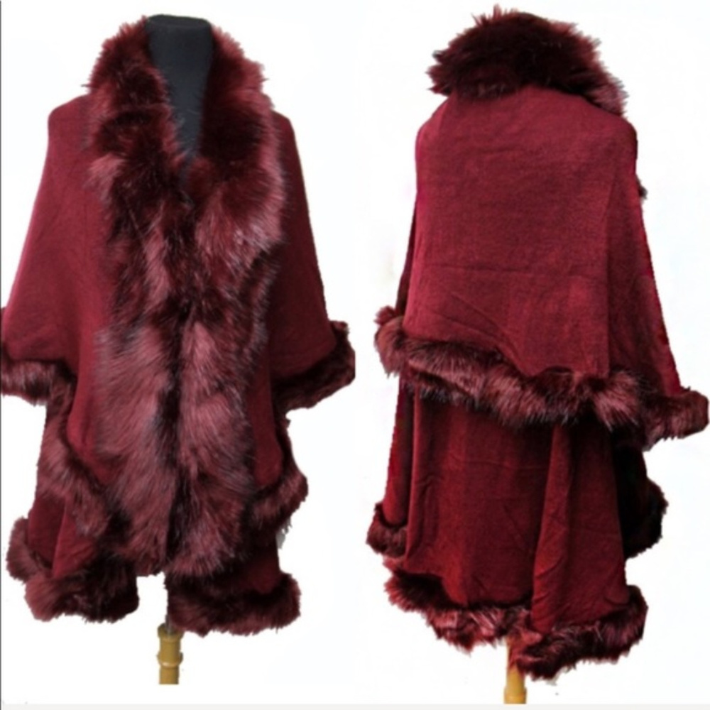 Burgundy Cape Poncho - Picture 2 of 2